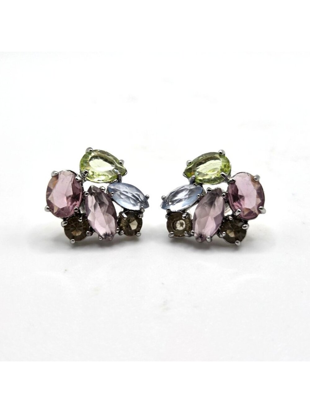 Talbots Earrings Pastel Purple Green Blue Jeweled Silver Tone Posts Party Prom